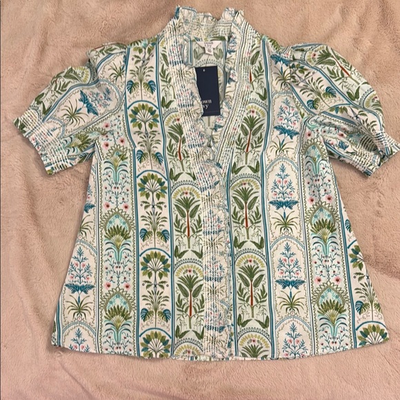 crown & ivy Tops - Crown & Ivy : Floral Patterned Blouse with Ruffled Neckline